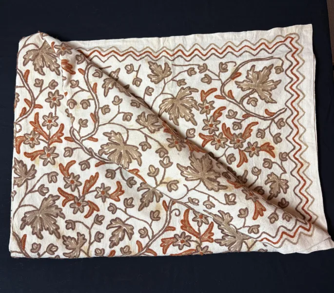 Laine Coton Floral Embroidery bedspread: zoom in on the floral motif inside and out presentation folded bedspread