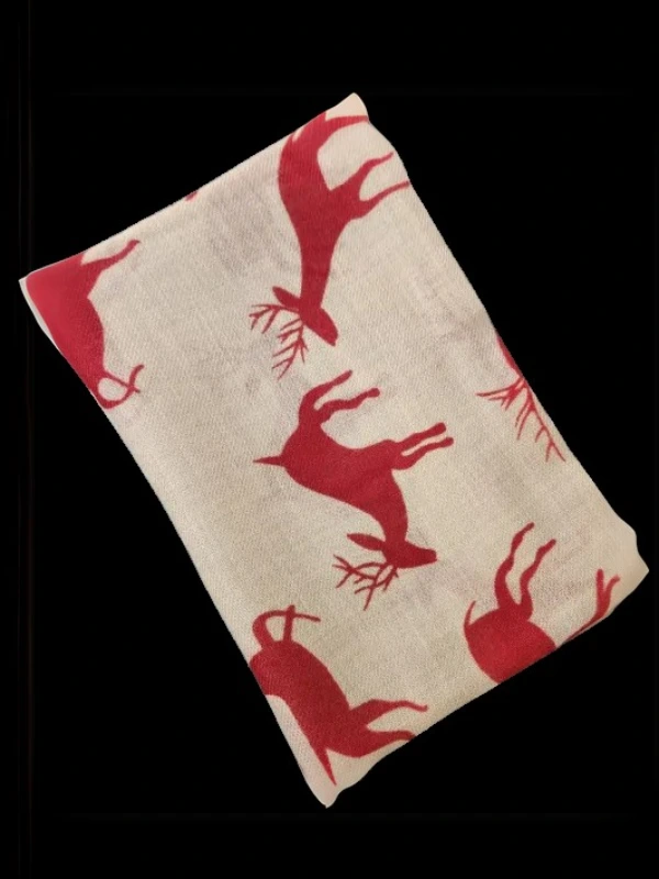 Étole en cachemire beige avec motif cerfs rouges, accessoire de mode artisanal indien plié
